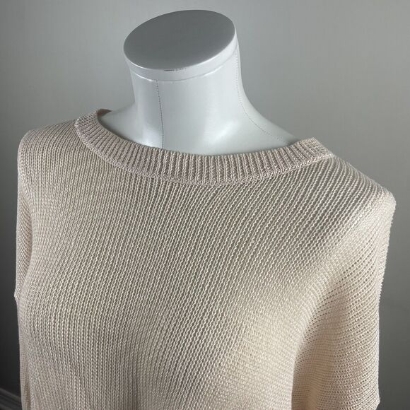 Eileen Fisher Ivory Organic Linen Size Medium Open Knit Sweater Boho Beach - Picture 2 of 10